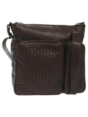Authentic BOTTEGA VENETA INTRECCIATO Shoulder Bag Leather Brown